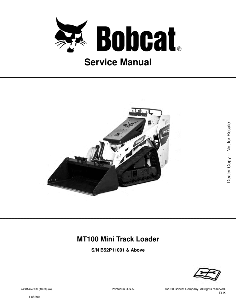 Front cover of the Bobcat MT100 Mini Track Loader Service Manual PDF